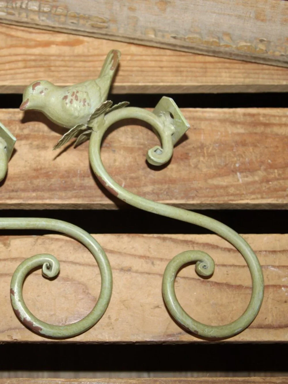 Shabby Chippy Green Cast Iron French Country Farmhouse Bird Wall Decor Hooks